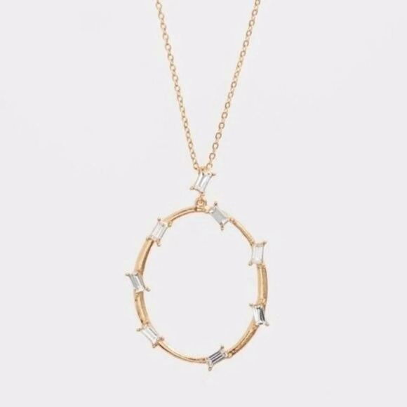 Sole Society‎ Long Gold Crystal Circle Pendant Necklace - Picture 1 of 7